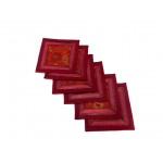 Indian Silk Table Runner with 6 Placemats & 6 Coaster in Maroon Color Size 16x62